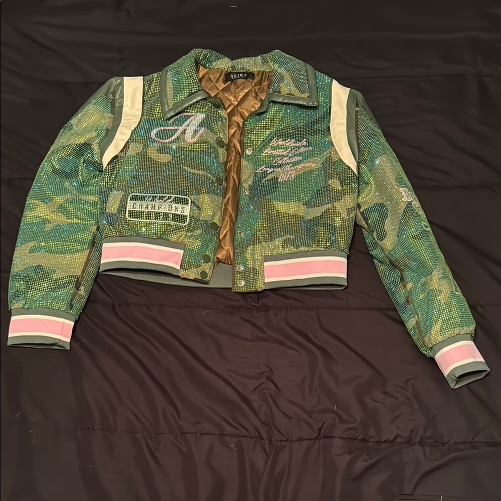AKIRA Green Sequin Bomber Jacket
